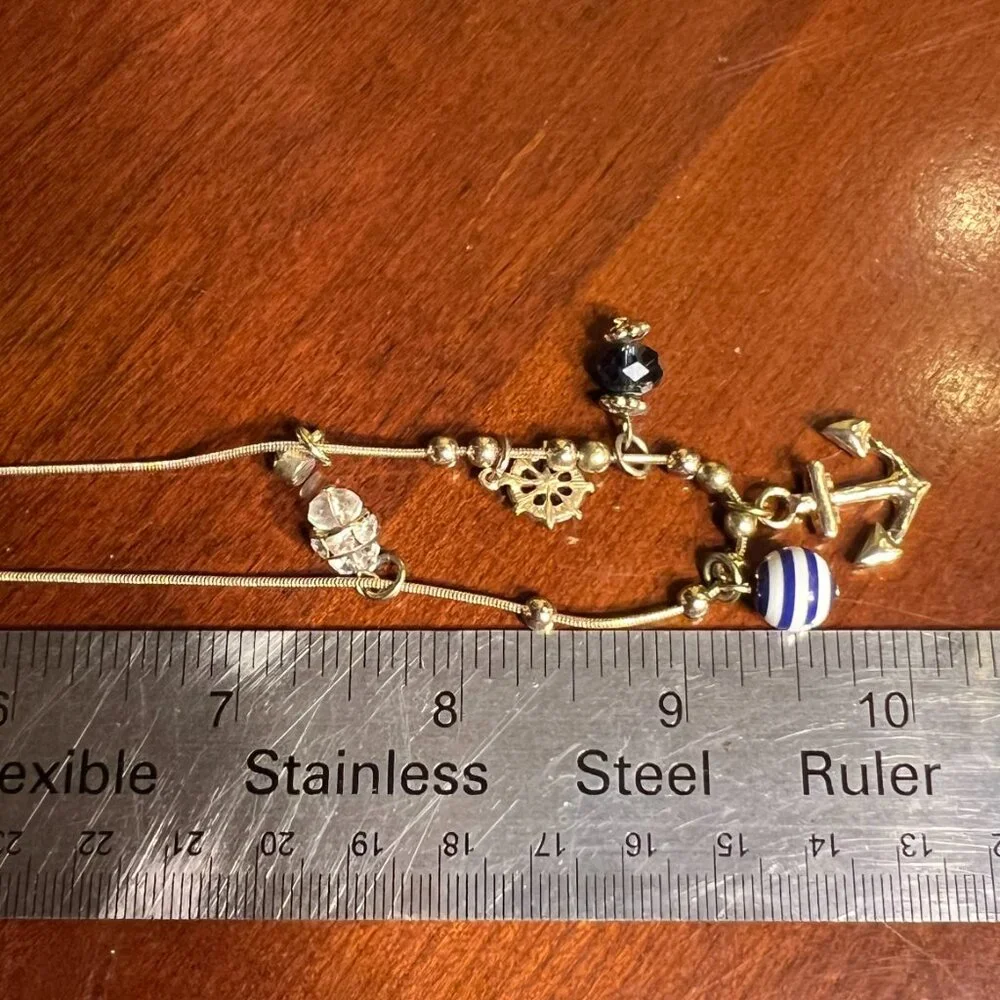 Charming Charlie Gold Navy Blue Anchor Charm Necklace